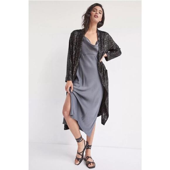 Anthropologie x BB Dakota sequin duster open cardigan black size small - Picture 12 of 12